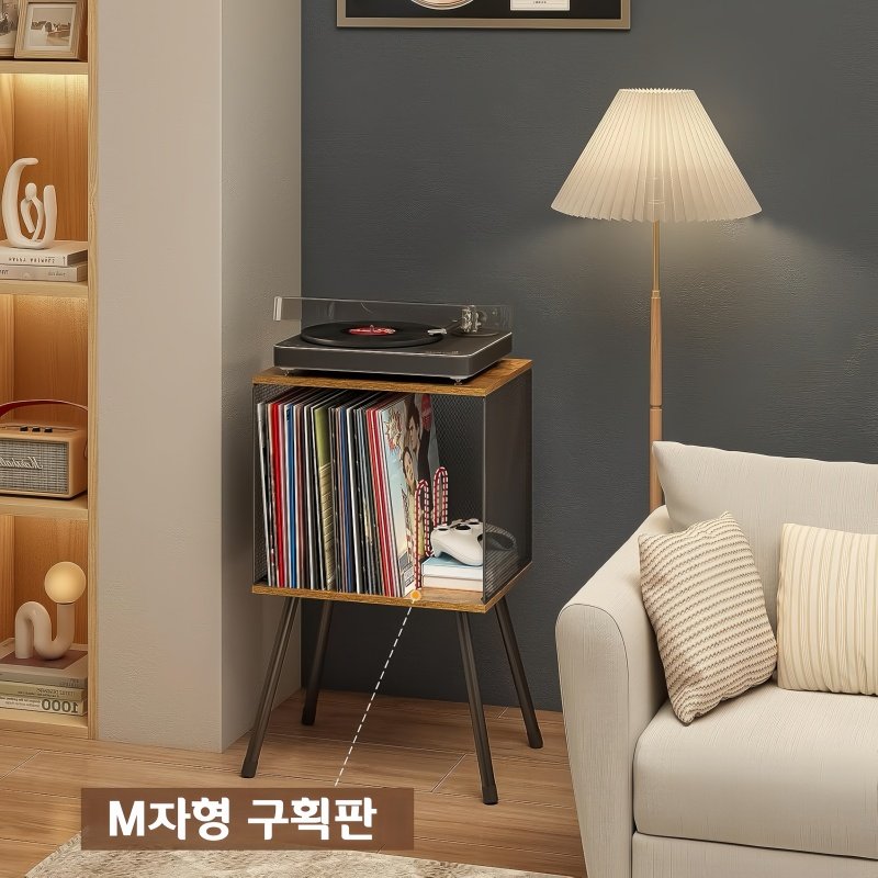 Zoomland 레코드 테이블 레코드 수납 선반 레코드 보관 랙 조절 가능 칸막이 거실 음악당 CD숍, 1단, 갈색 상세 이미지 1