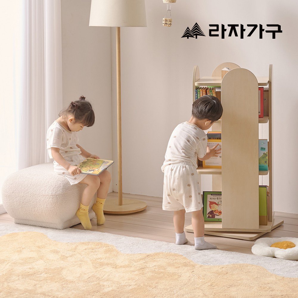라자가구 베니 E0 키즈 4단 회전 책장 이동형 유아 책꽂이 교구장, 4단 회전 책장(기본형), 내추럴할인 상세 이미지 1