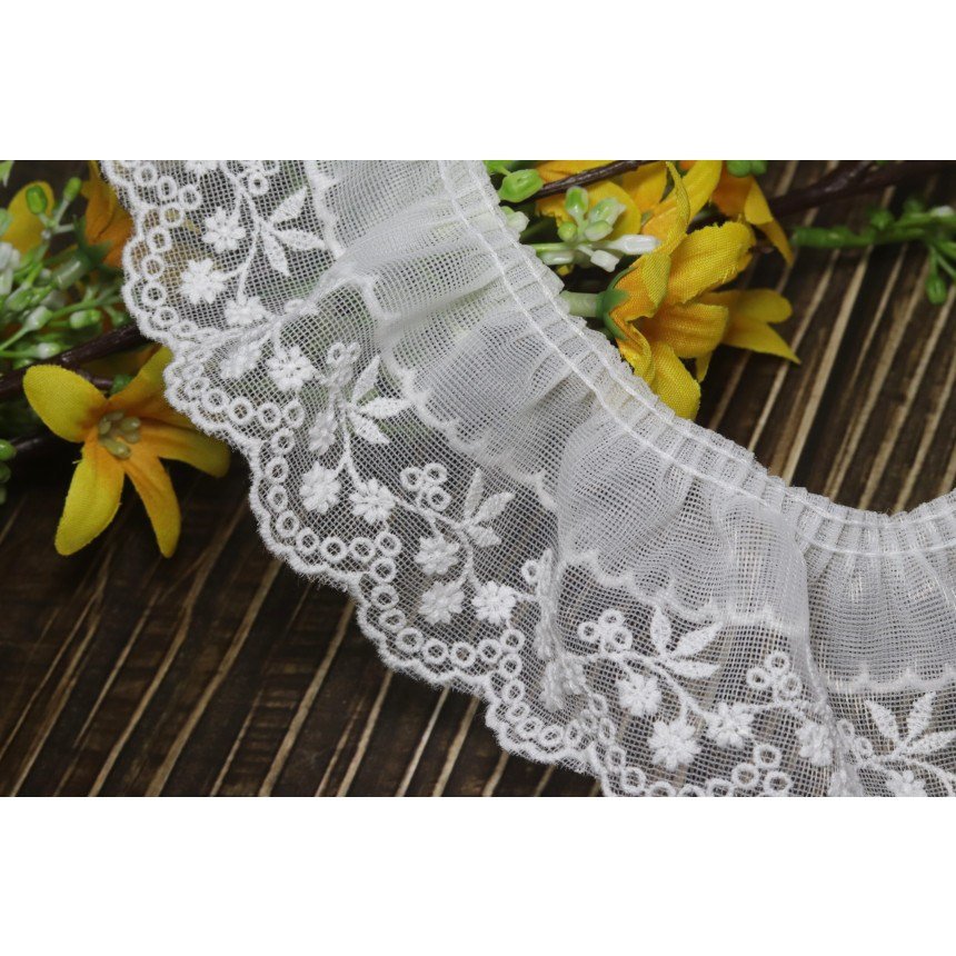 참보부상 쉐르빌주름 10색 폭6cm 주름 망사 레이스 퀼트 스커트 블라우스 앞치마 리폼, 1개, 백아이보리 상세 이미지 2