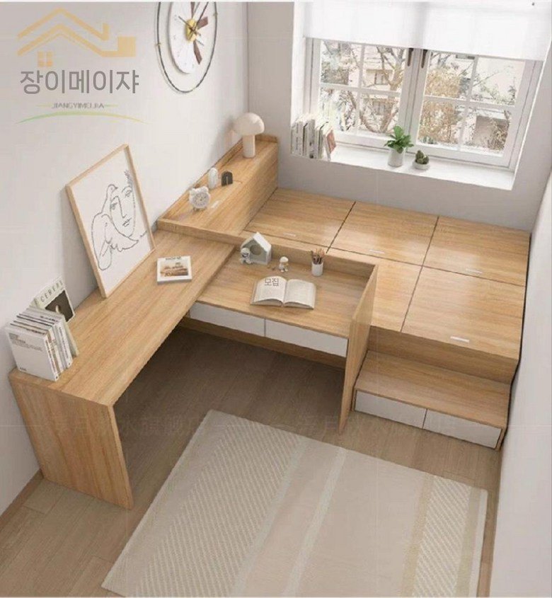 침대책상 일체형 책상겸 침대 공부방 벙커 수납, 1. 서랍책상+이동식책상, 1000mmx1900mm, 조립식 상세 이미지 1