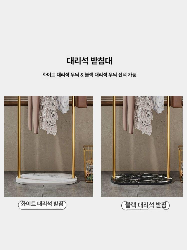 철제 스탠드 행거 드레스룸 선반 원룸 옷가게 옷장 수납 아티후크 거치대, 중형 골드 블랙 바구니 포함 상세 이미지 1