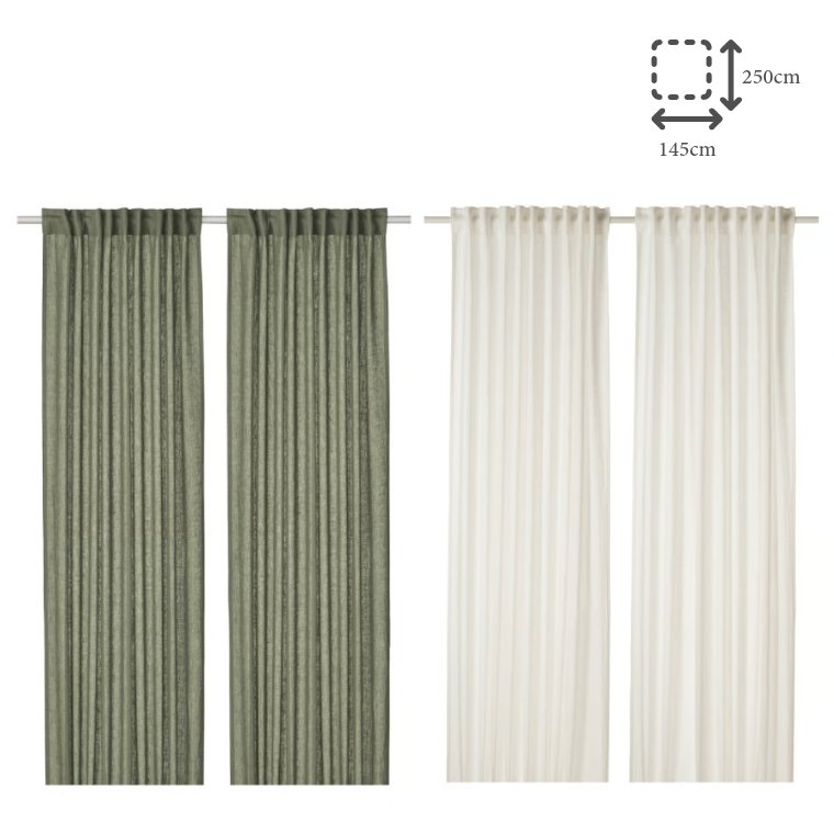 이케아 린넨 커튼 한쌍 커튼테이프 포함 145x250cm 뒤토그 상세 이미지 1