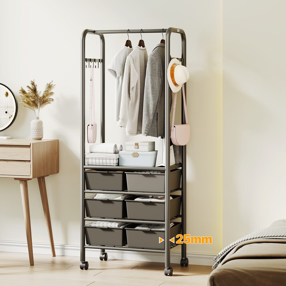 Unihome 올인원 서랍형 이동식 행거 대용량 드레스룸 시스템 옷걸이 행거, 블랙할인 상세 이미지 2