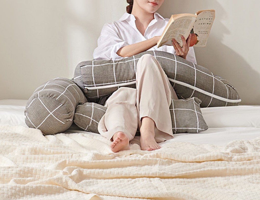 삼익가구 모노 U자형 커버분리형 바디필로우 + 레그필로우, 체크그레이 상세 이미지 2