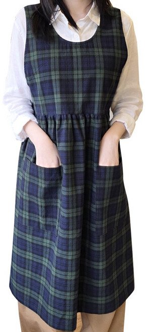 방가지똥 롱주름 단추없는 체크앞치마, 총기장 95, 1개할인