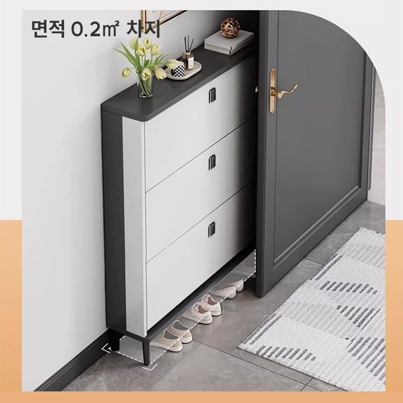 초슬림 현관 신발장수납장 60/80CM 이케아신발장슬림, 60 럭셔리 화이트, 3단할인 상세 이미지 2