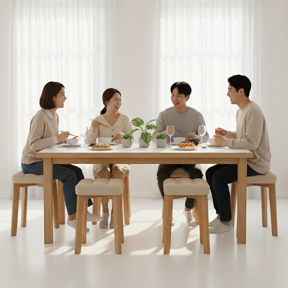 하루꿈 원목 사각 스툴 가죽 쿠션 편한 사각 식탁 스툴의자 4P/2P/1P 패브릭 보조의자, 2개할인 상세 이미지 1