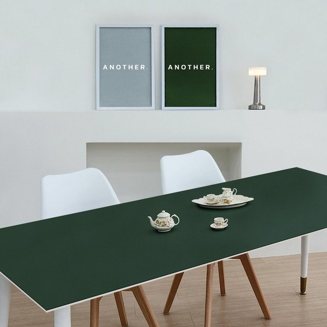 에이원 데스크 패드 식탁 테이블 매트 가죽 방수 식탁보 테이블보, 80x120cm, 그린/그레이