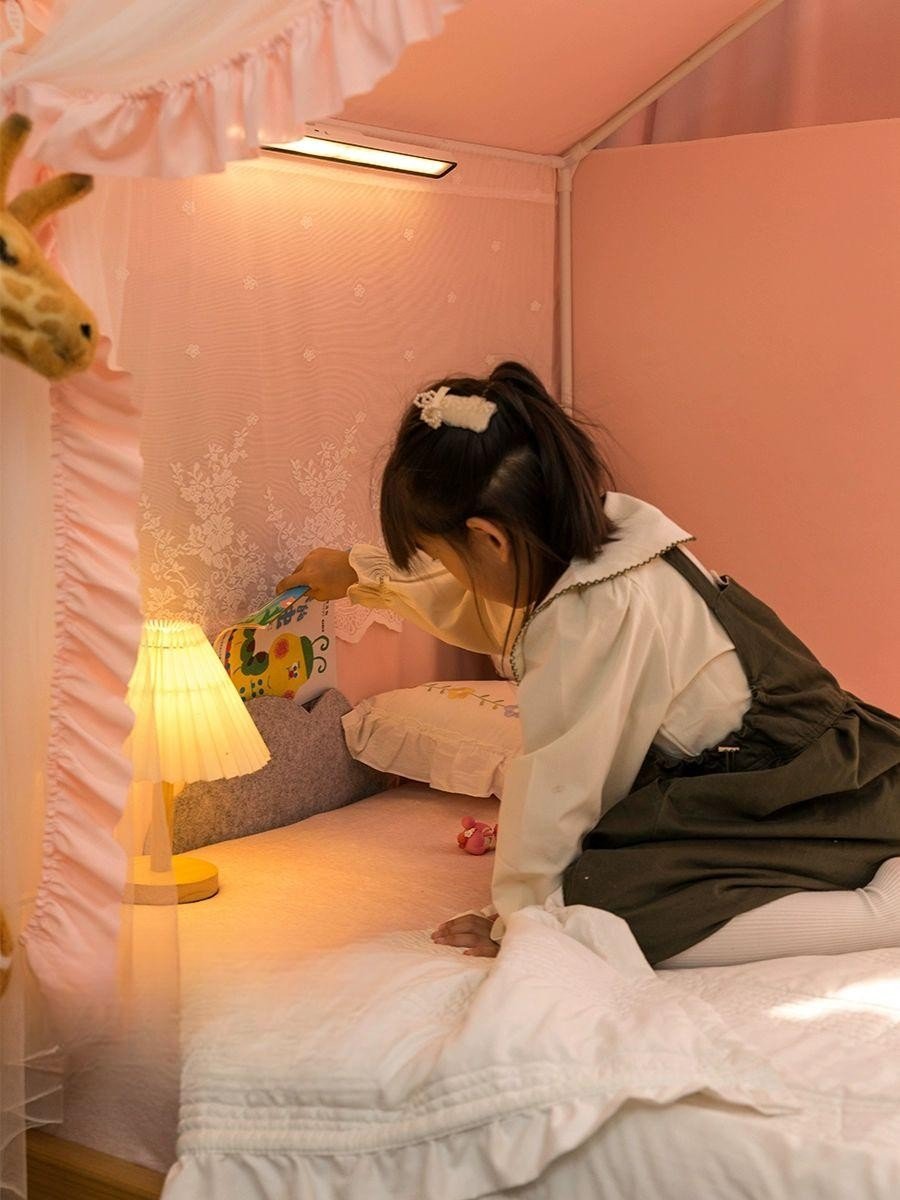공주풍 모기장 어린이 침대 텐트 핑크 레이스, 단문형 상세 이미지 2
