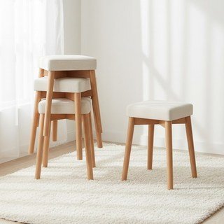 하루꿈 원목 사각 스툴 가죽 쿠션 편한 사각 식탁 스툴의자 4P/2P/1P 패브릭 보조의자, 2개할인