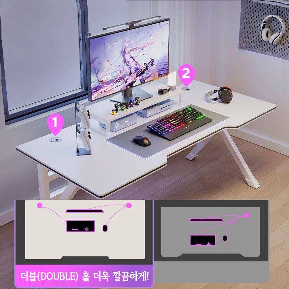 1인용 게이밍 컴퓨터 책상 세트 1200 (받침대2개 포함) 게임용 사무용 테이블 데스크, 화이트할인 상세 이미지 1
