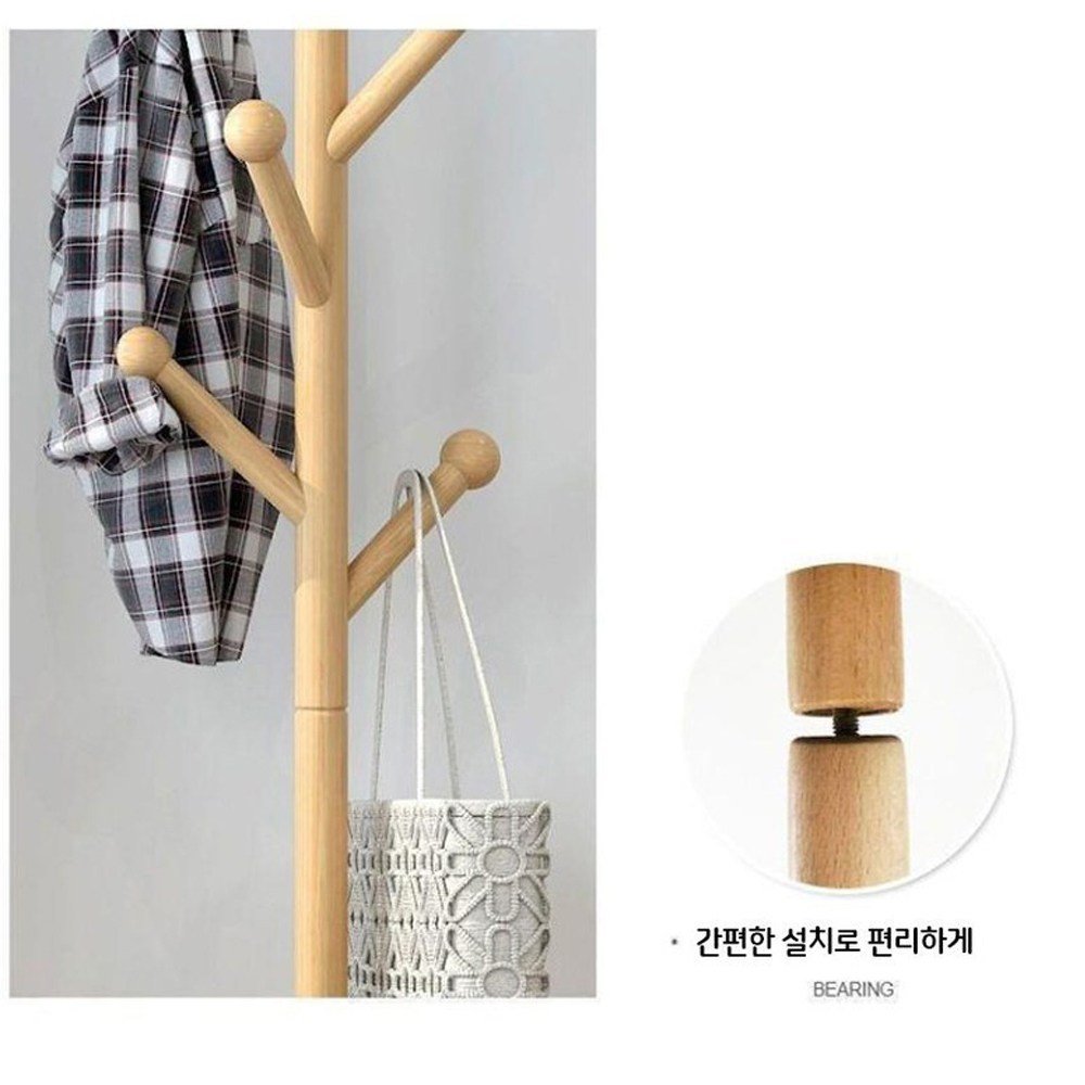 희망가 원목 스탠드 행거 튼튼한 스탠드옷걸이, 브라운 상세 이미지 1