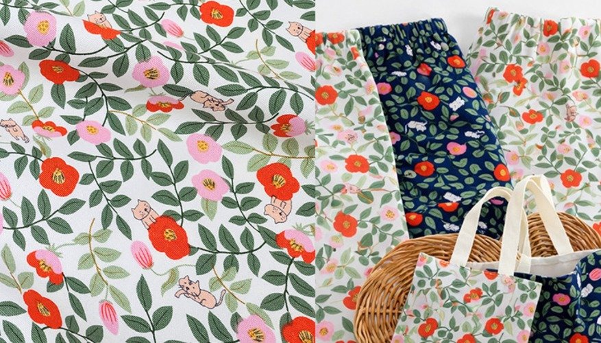 르우홈 옥스포드 면 패브릭 동백고양이 원단, 화이트, 1개 상세 이미지 1