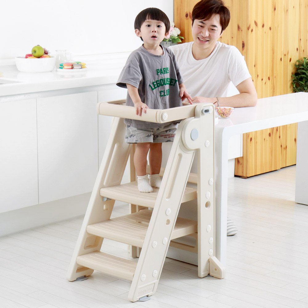 헬로디노 러닝타워 키친헬퍼 베이직 Ver 접이식 높이조절 낙상방지 유아 디딤대, 1개 상세 이미지 1